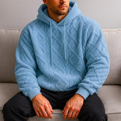 Men's Knitted Oversized Textured Hoodie in Blue