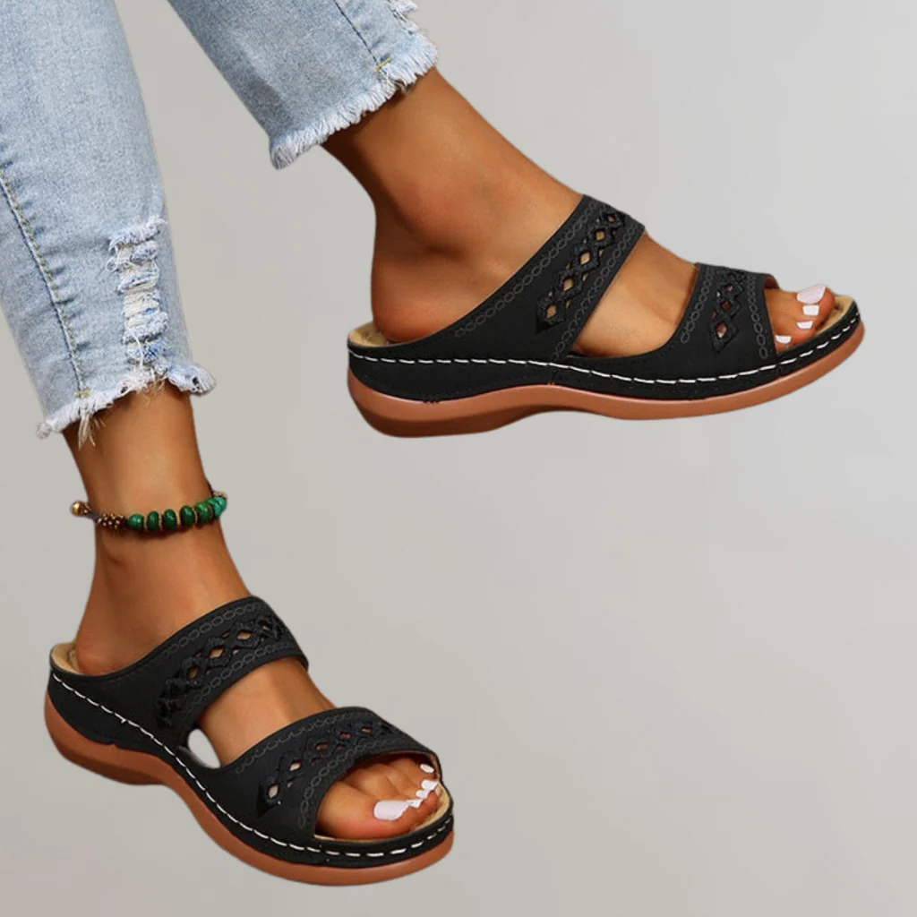 Women's Woven Strap Open Toe Slingback Sandals in Black