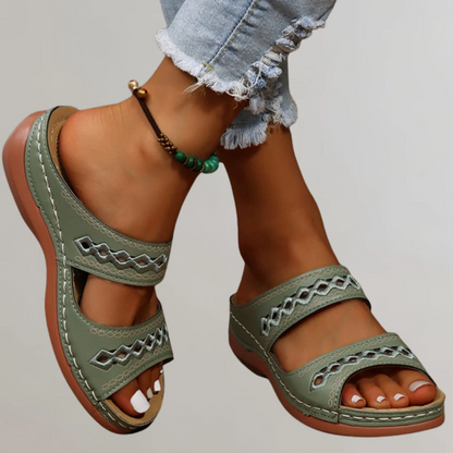 Women's Woven Strap Open Toe Slingback Sandals in Green