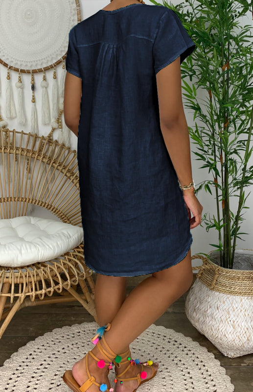 Women's Relaxed Fit V Neck Short Sleeve Maxi Dress