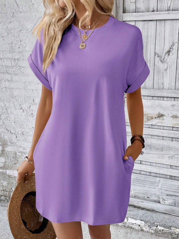 Women's Relaxed Fit Short Sleeve Maxi Dress in Purple