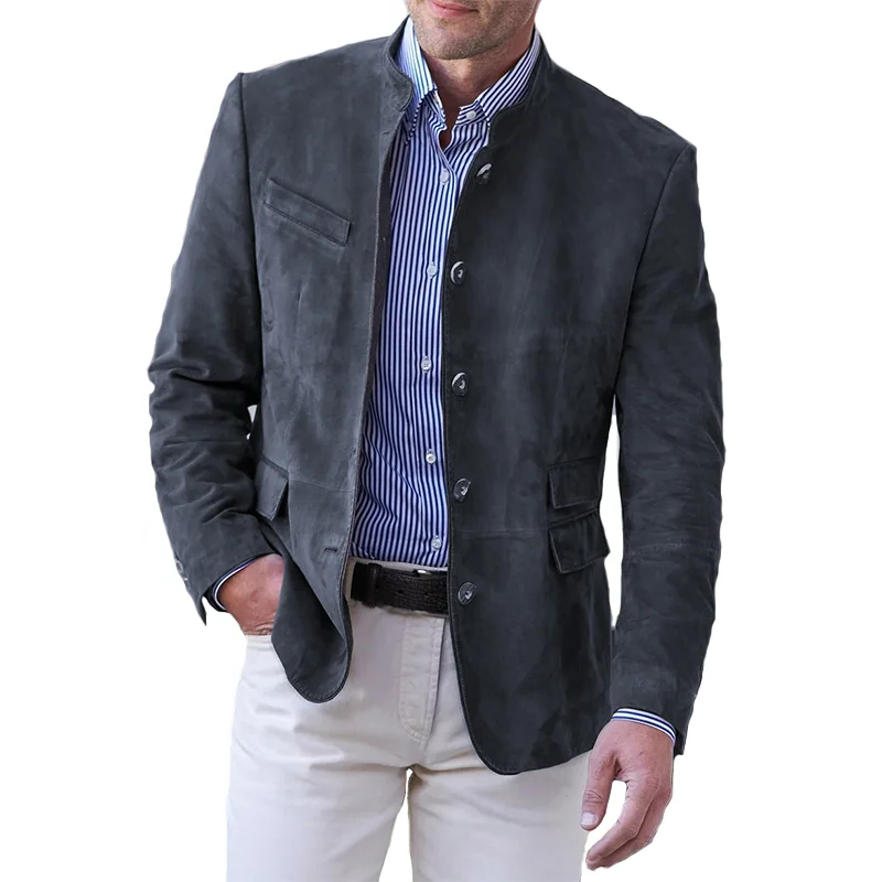 Men's Button Front Puffer Jacket in Dark Gray