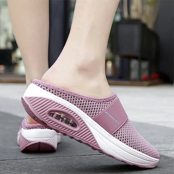Women's Mesh Panel Slip On Wedge Slippers