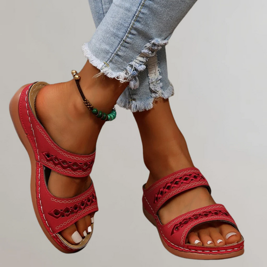 Women's Woven Strap Open Toe Slingback Sandals in Red