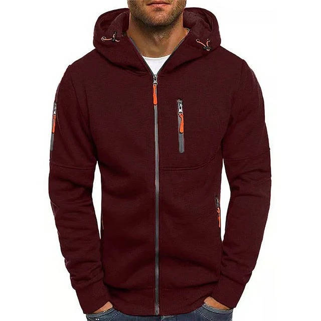 Men's Dark gray Zip Up Hoodie in Wine