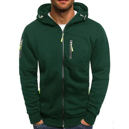 Men's Dark gray Zip Up Hoodie in Green