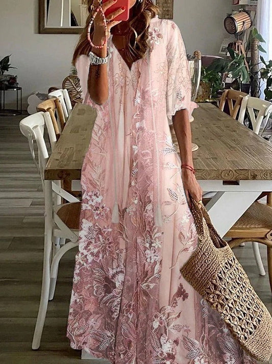 Women's Embroidered Sheer Floral Kaftan Maxi Dress