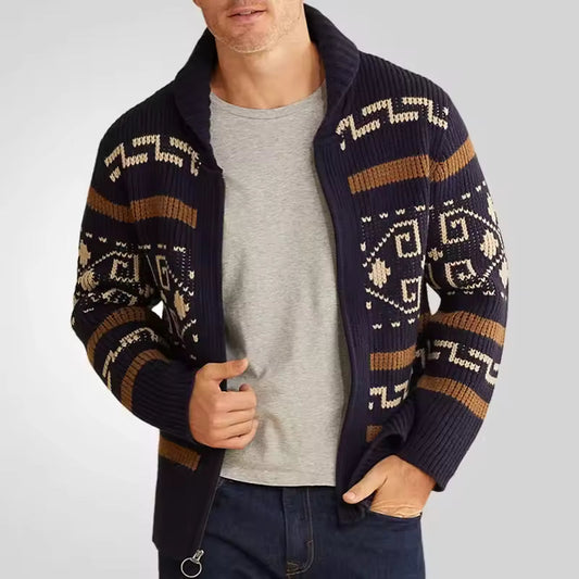Men's Zip Up Cardigan in Brown