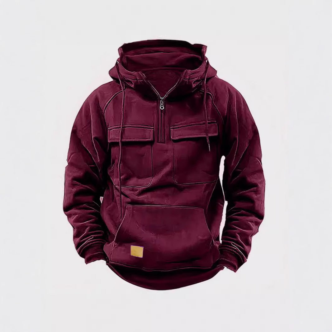 Men's Relaxed Fit Half Zip Hoodie in Red