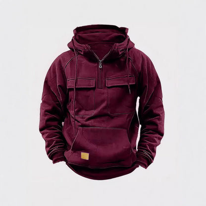 Men's Relaxed Fit Half Zip Hoodie in Red