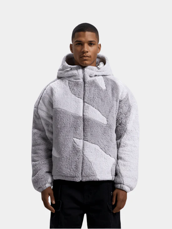 Men's Hooded Zip Up Winter Coat in Grey