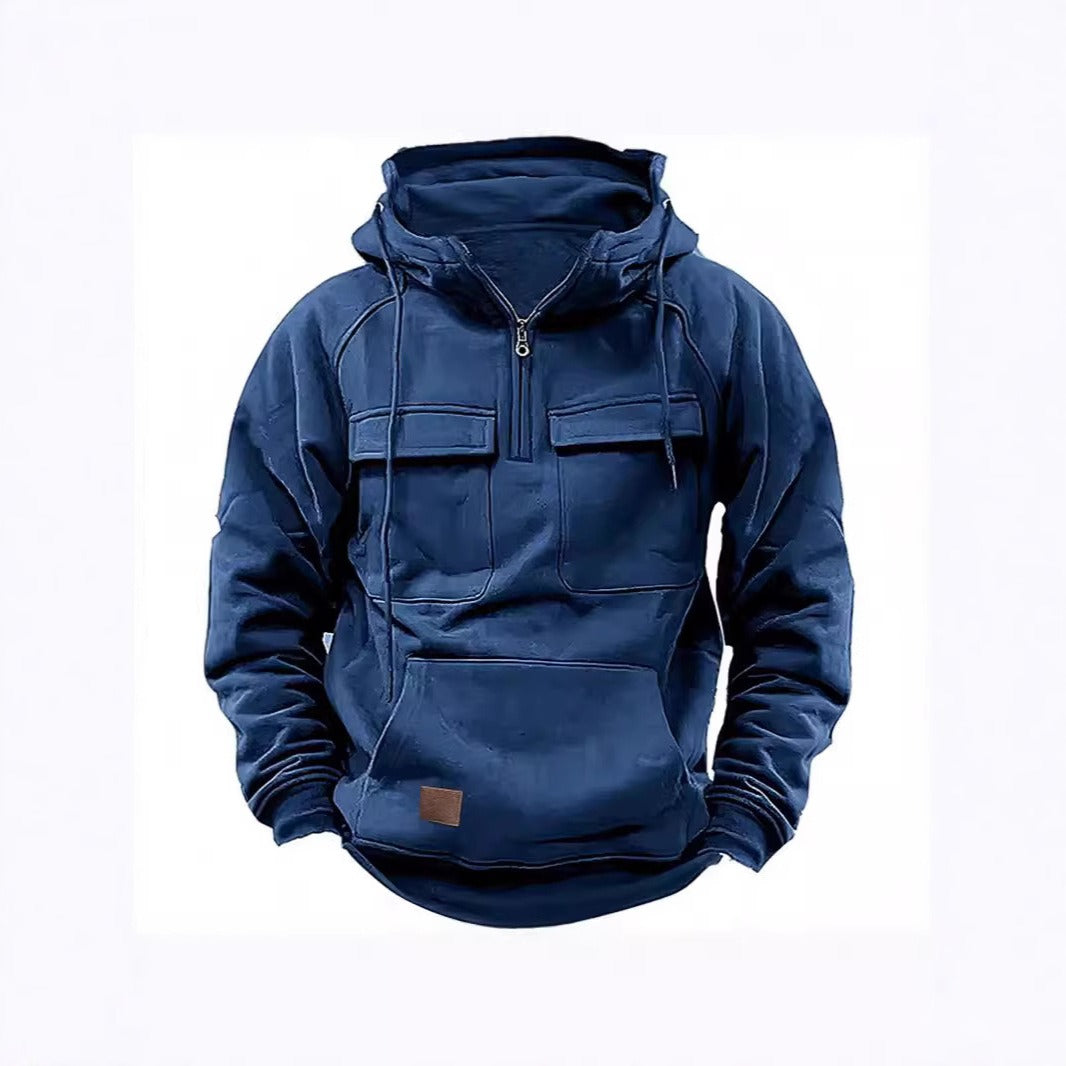 Men's Relaxed Fit Half Zip Hoodie in Blue