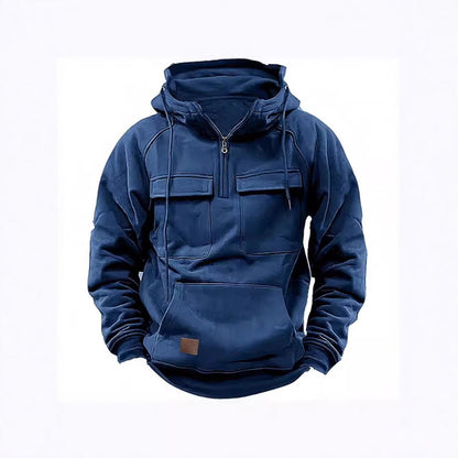 Men's Relaxed Fit Half Zip Hoodie in Blue
