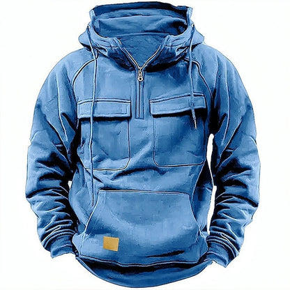 Men's Relaxed Fit Half Zip Hoodie in Light Blue
