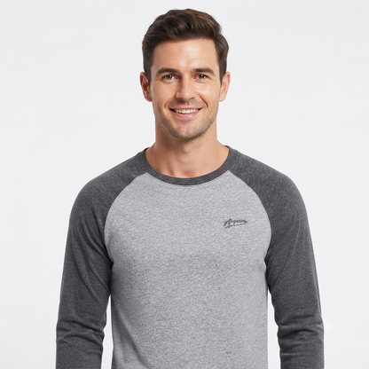 Men's Raglan Long Sleeve Crew Neck T Shirt in Grey