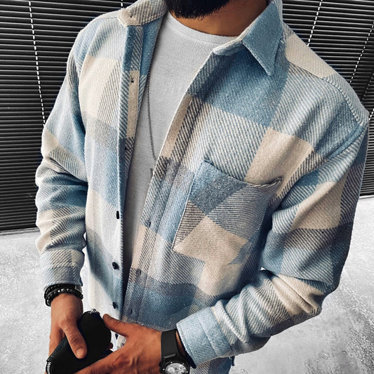 Men's Checked Overshirt in Light Blue