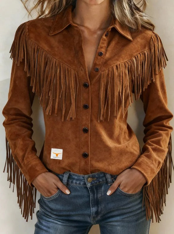 Women's Orange Winter Coat in Dark Brown