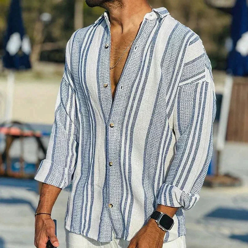 Men's Relaxed Fit Striped Shirt in Blue