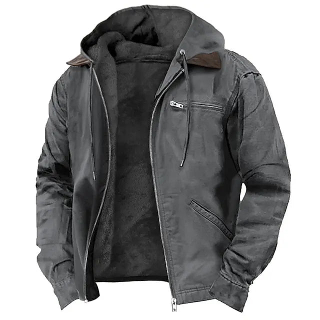 Men's Brown Hooded Winter Coat in Grey