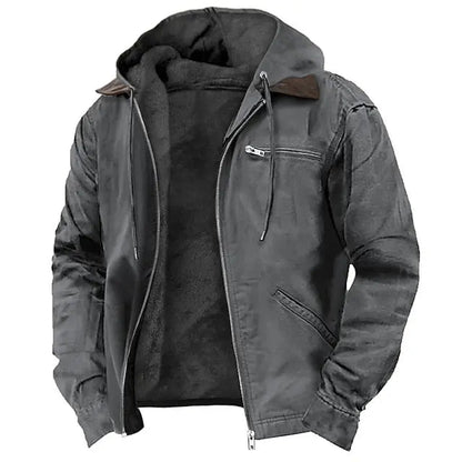 Men's Brown Hooded Winter Coat in Grey