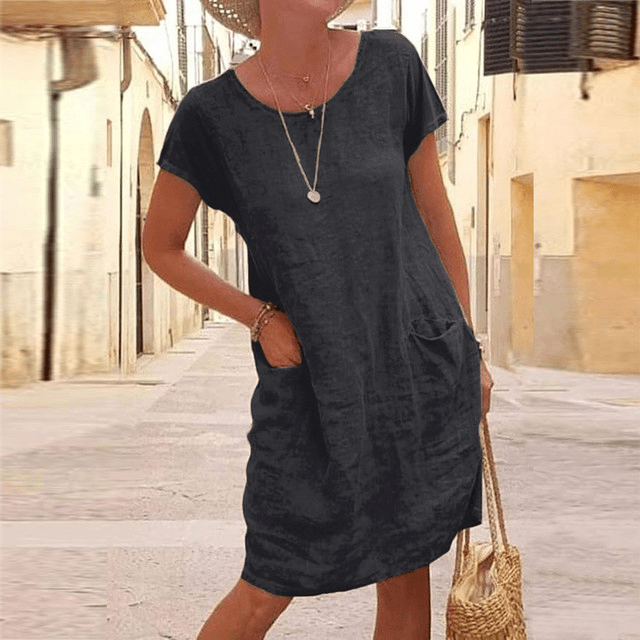 Women's Relaxed Fit Maxi Dress With Pockets in Black