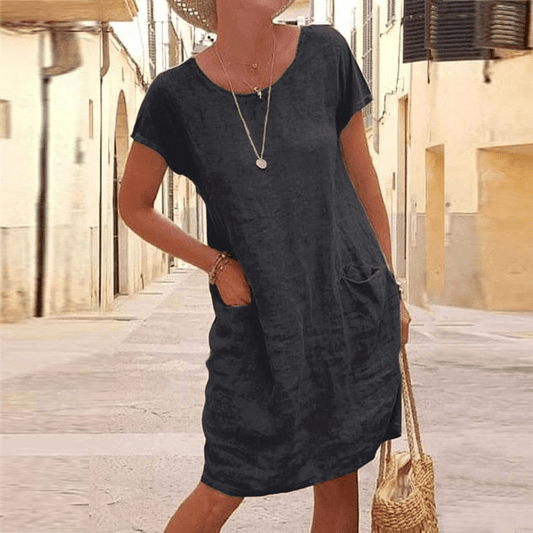 Women's Relaxed Fit Maxi Dress With Pockets in Black