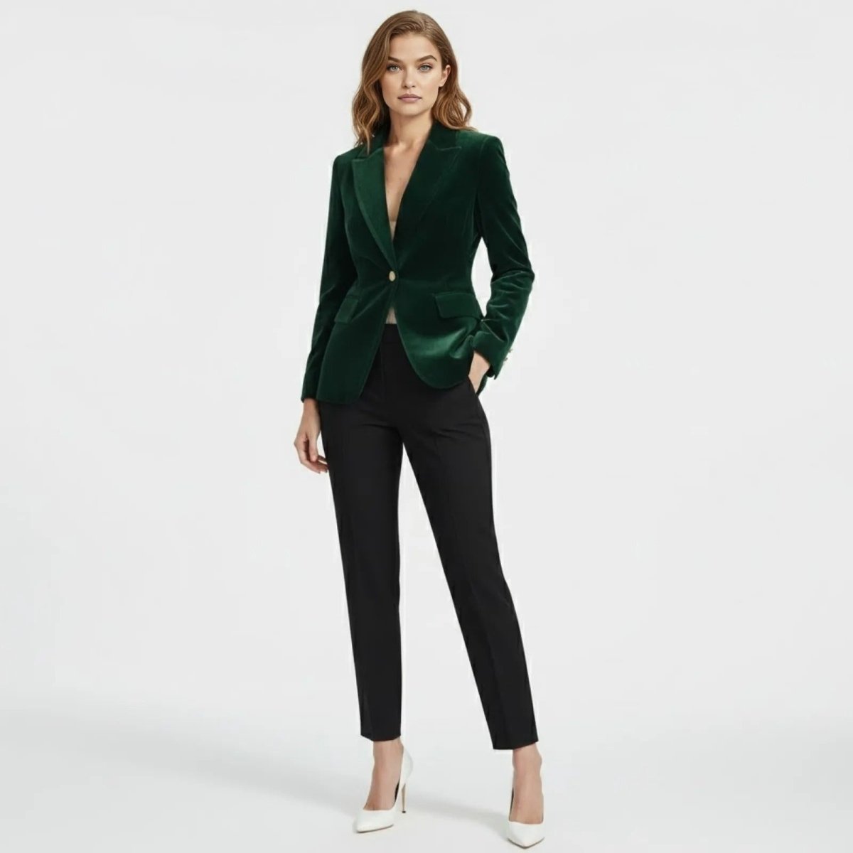Women's Black Gold Tailored Blazer in Dark Green