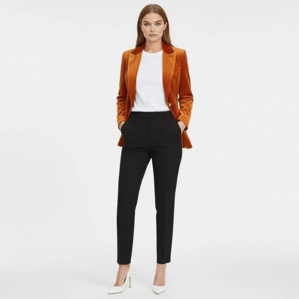 Women's Black Gold Tailored Blazer in Orange
