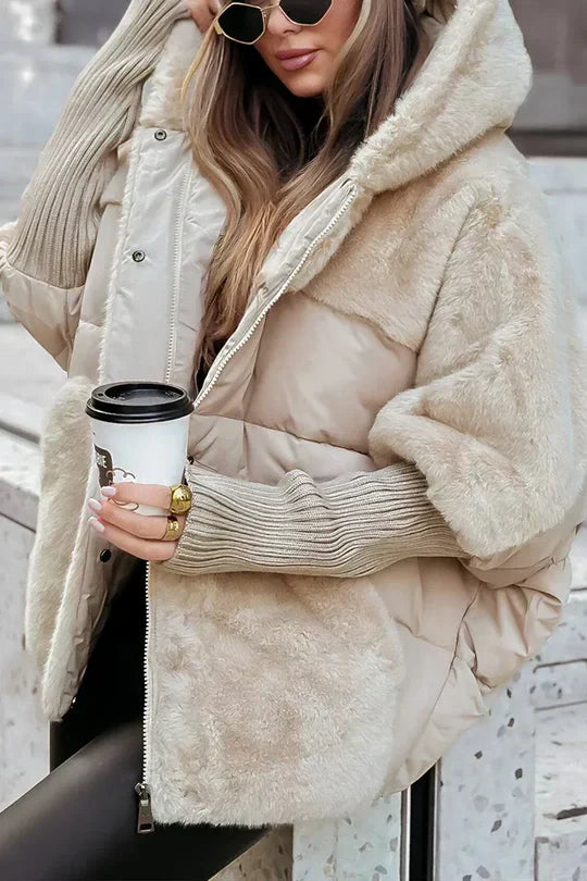Women's Hooded Quilted Faux Fur Coat
