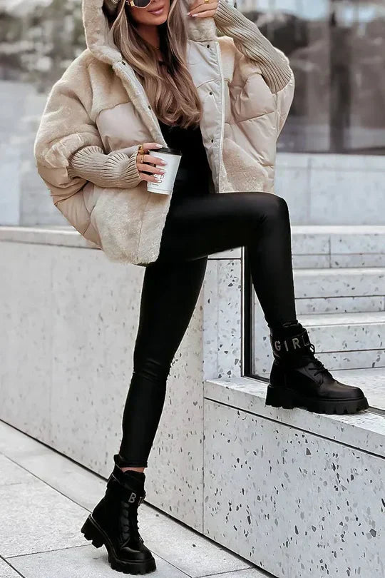 Women's Hooded Quilted Faux Fur Coat view 6