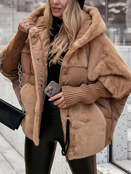 Women's Hooded Quilted Faux Fur Coat view 10