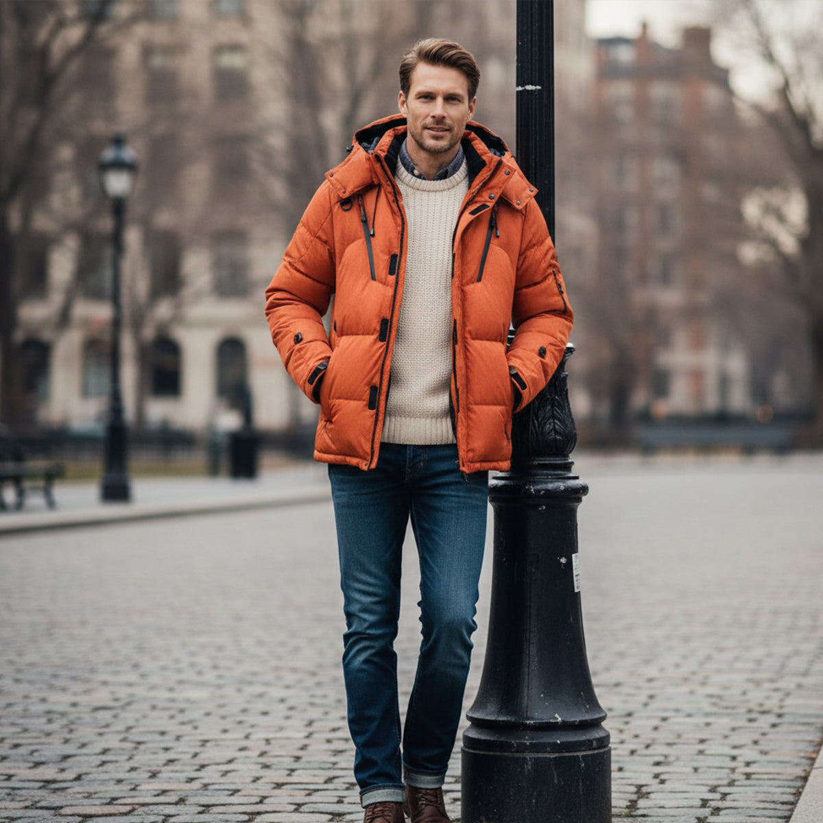 Men's Black Hooded Thermal Winter Coat