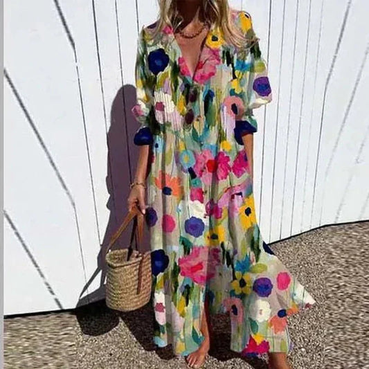 Women's White Boho Maxi Dress in Multicolor 1