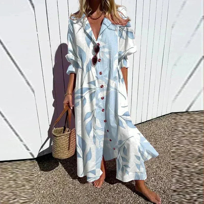 Women's White Boho Maxi Dress in Light Blue
