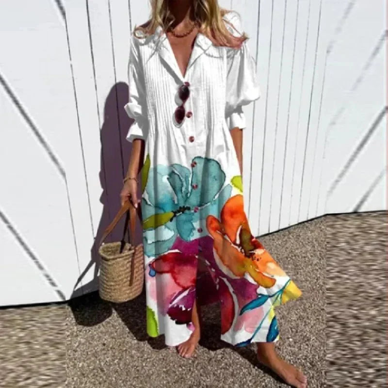 Women's White Boho Maxi Dress in White