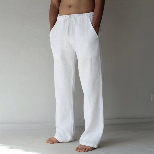 Men's Dark Blue Casual Lightweight Trousers in White