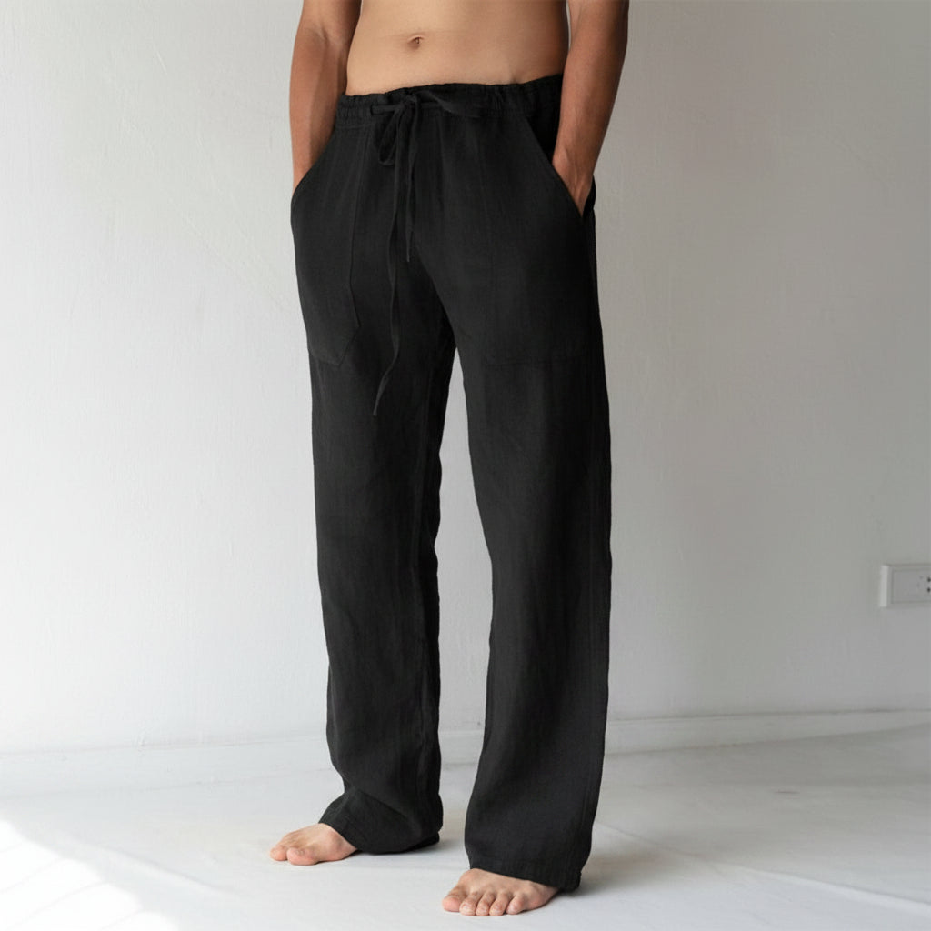Men's Dark Blue Casual Lightweight Trousers in Black