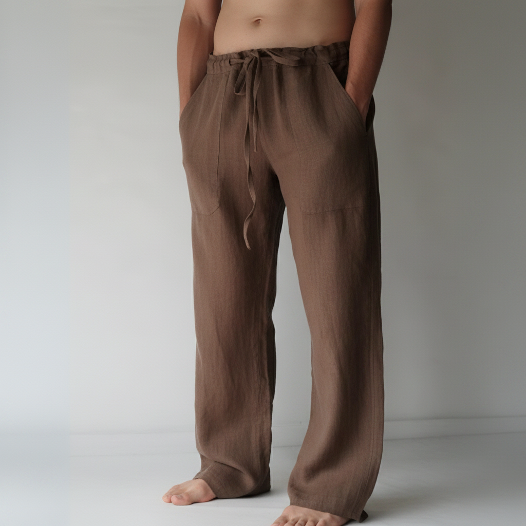 Men's Dark Blue Casual Lightweight Trousers in Brown