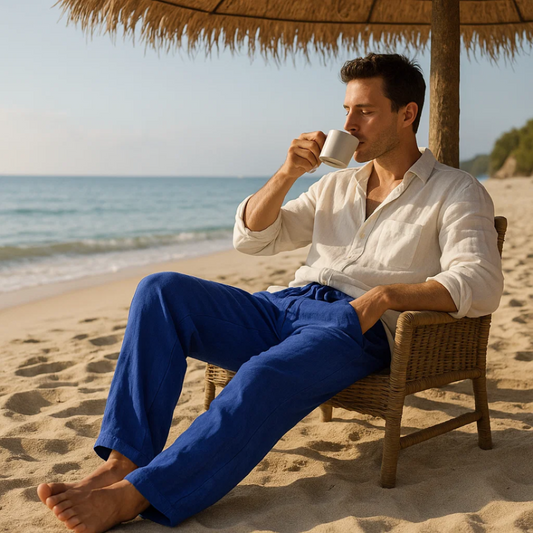 Men's Dark Blue Casual Lightweight Trousers in Dark Blue