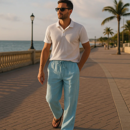 Men's Dark Blue Casual Lightweight Trousers