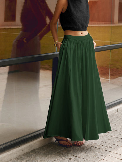 Women's High Waisted Pleated Maxi Dress With Pockets