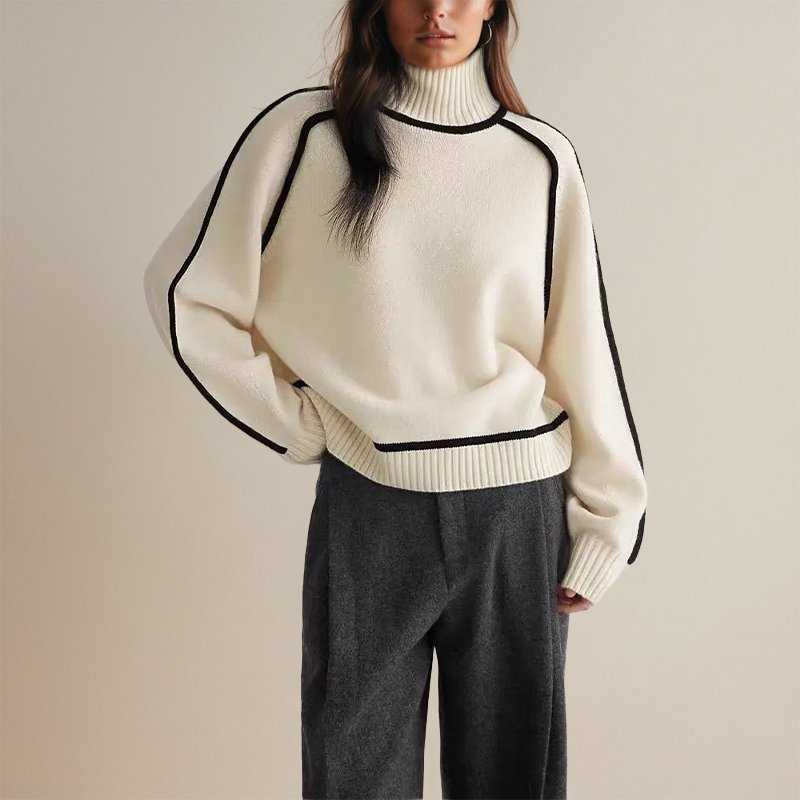 Women's Contrast Piping Roll Neck Knitted Jumper view 4