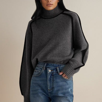 Women's Contrast Piping Roll Neck Knitted Jumper view 3