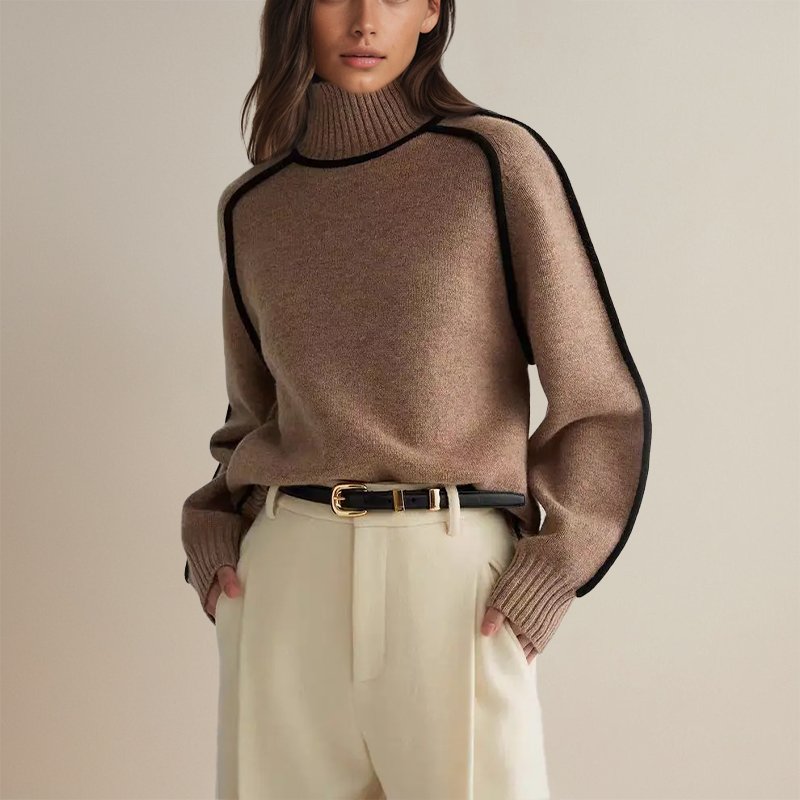 Women's Contrast Piping Roll Neck Knitted Jumper view 5