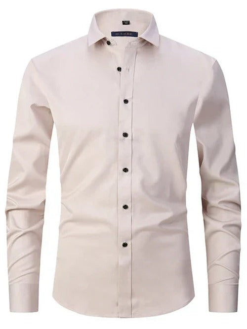 Men's White Slim Fit Button Front Shirt in Beige