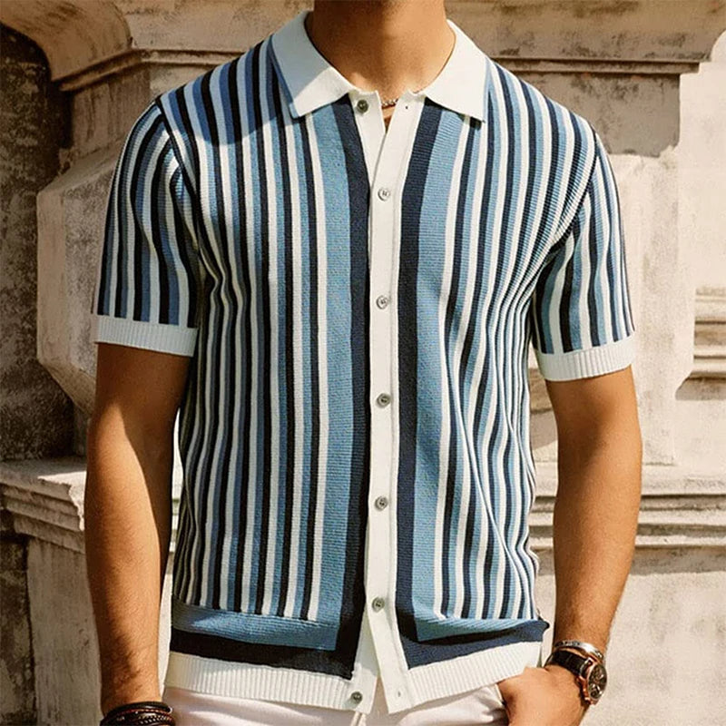 Men's Blue Stripe Striped Polo Shirt