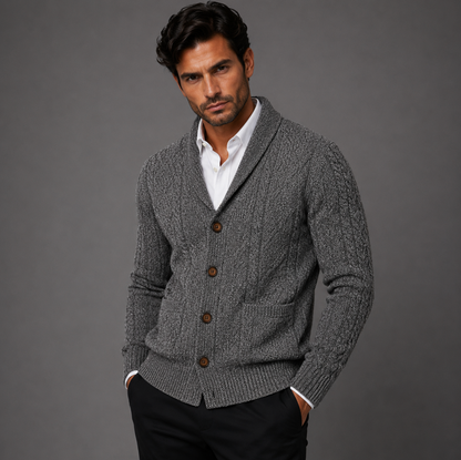 Men's Cable Knit Cardigan in Dark Gray