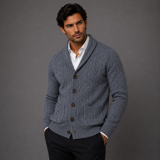 Men's Cable Knit Cardigan in Gray