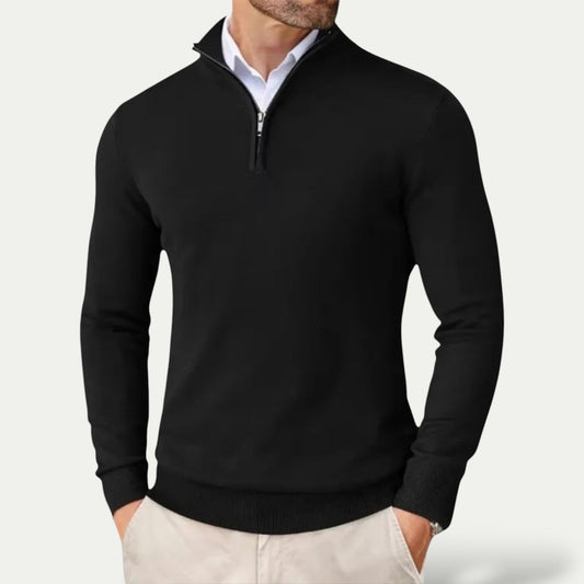 Men's Knitted Long Sleeve Half Zip Jumper in Black