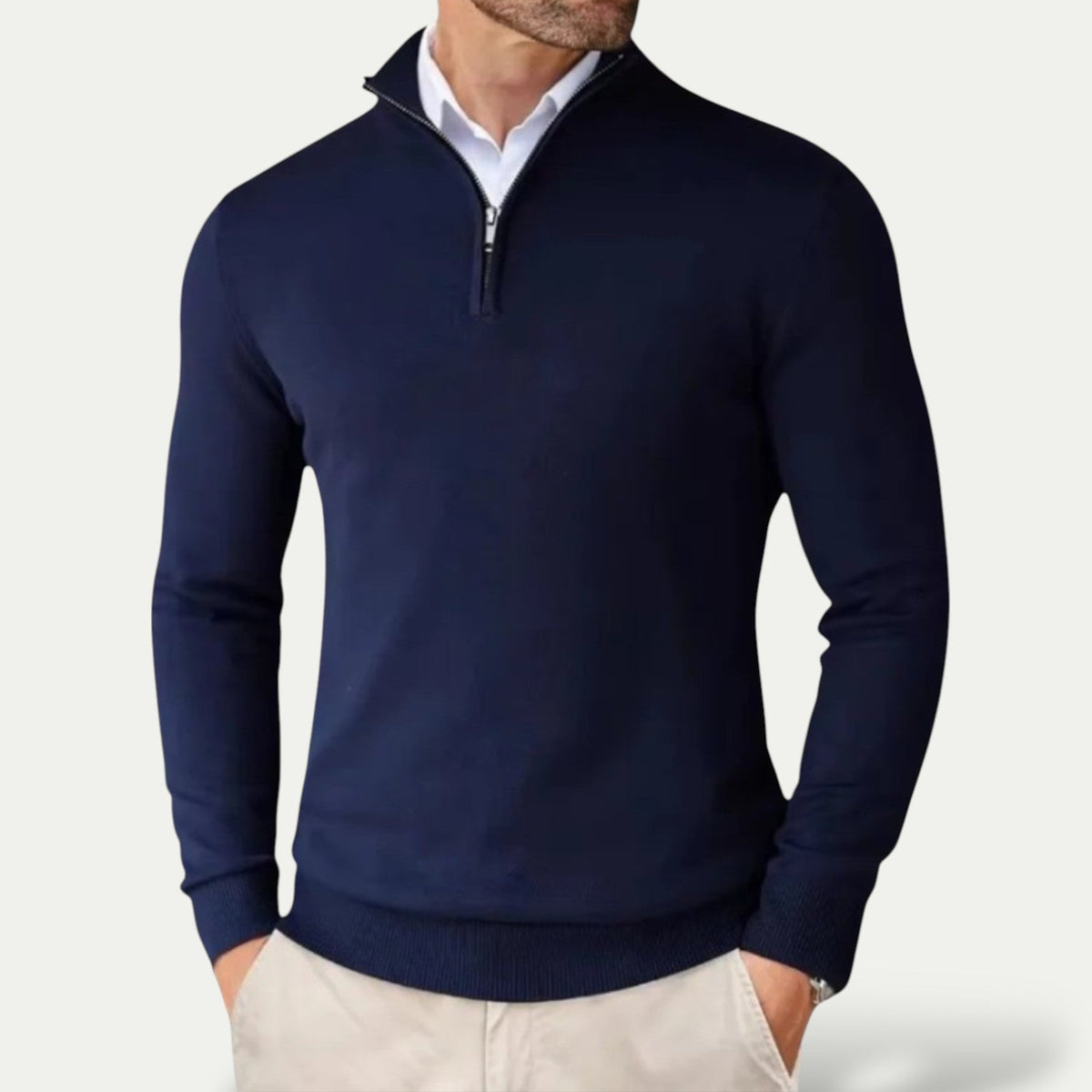 Men's Knitted Long Sleeve Half Zip Jumper in Navy